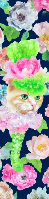 Cat bookmarks showing a playful cat frolicking in flowers